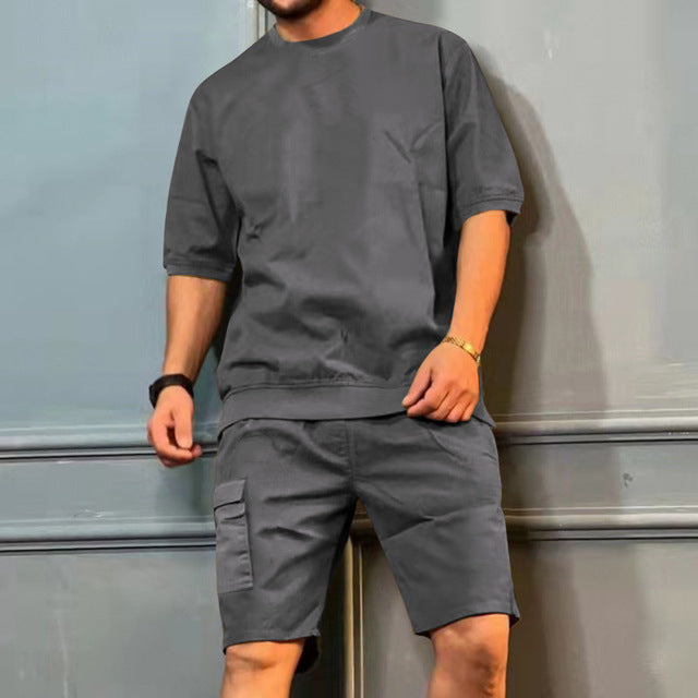 Casual Top Tee Cargo Shorts Fashion Suit