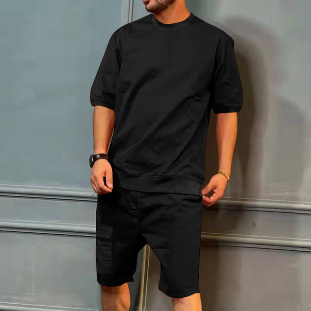 Casual Top Tee Cargo Shorts Fashion Suit