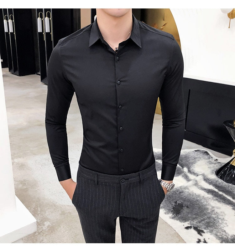 Silk Shirt Men Long Sleeve Shirts Business Formal Wear