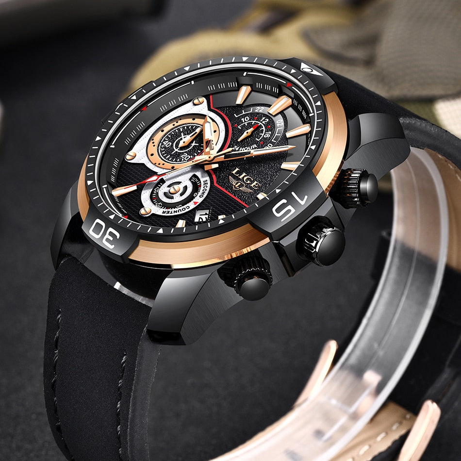 Leather Quartz Clock Male Sport Waterproof Watch