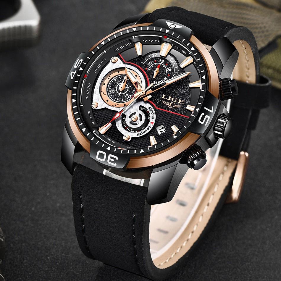 Leather Quartz Clock Male Sport Waterproof Watch