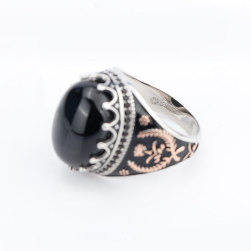 Sterling Silver Ring | Oval Black Stone Ring | TOXYNO