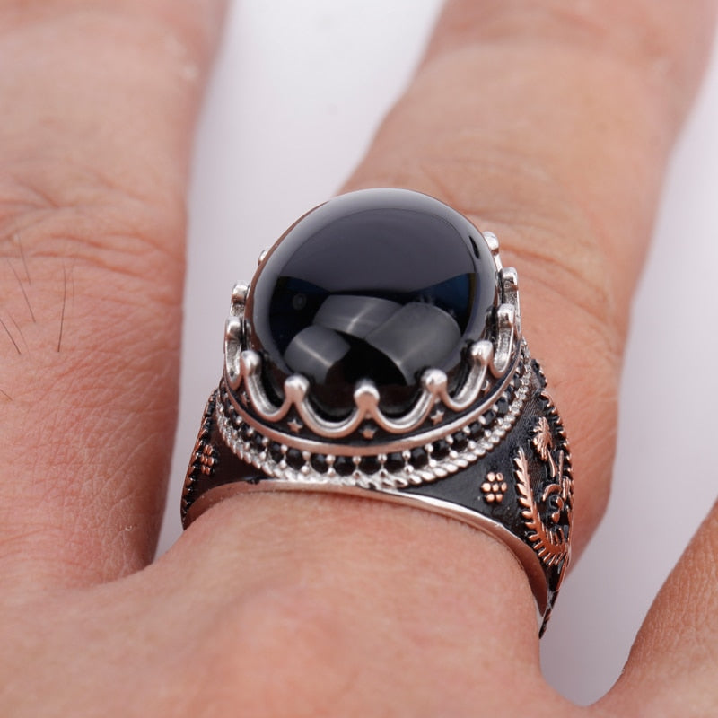 Sterling Silver Ring | Oval Black Stone Ring | TOXYNO
