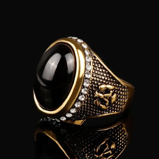 Oval Black Stone Antique Ring Vintage Men Jewelry