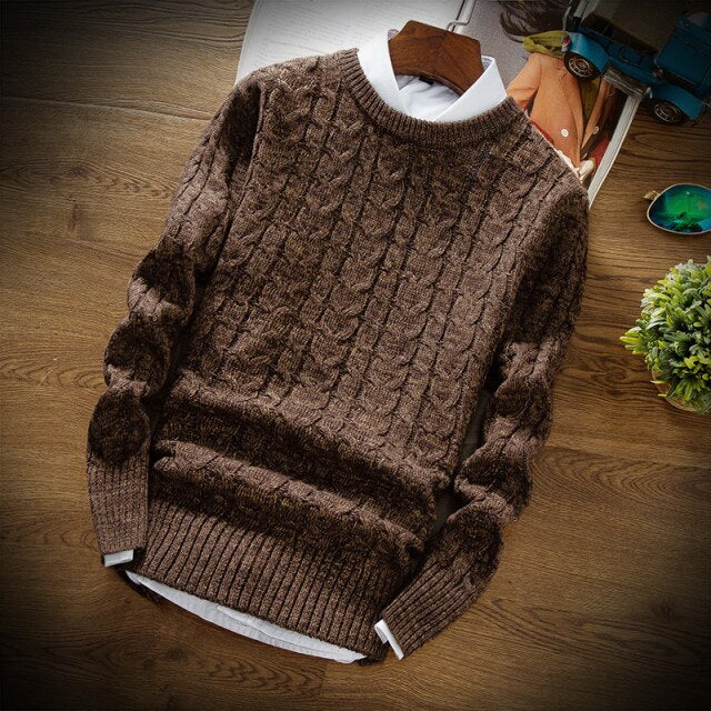 Solid Twist Slim Fit Knitted Casual Turtleneck
