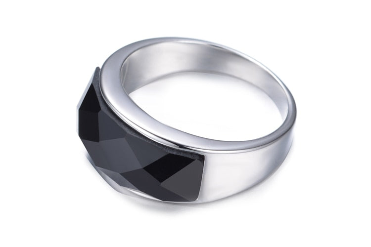 High-Quality Black Crystal 925 Sterling Silver Men Finger Ring