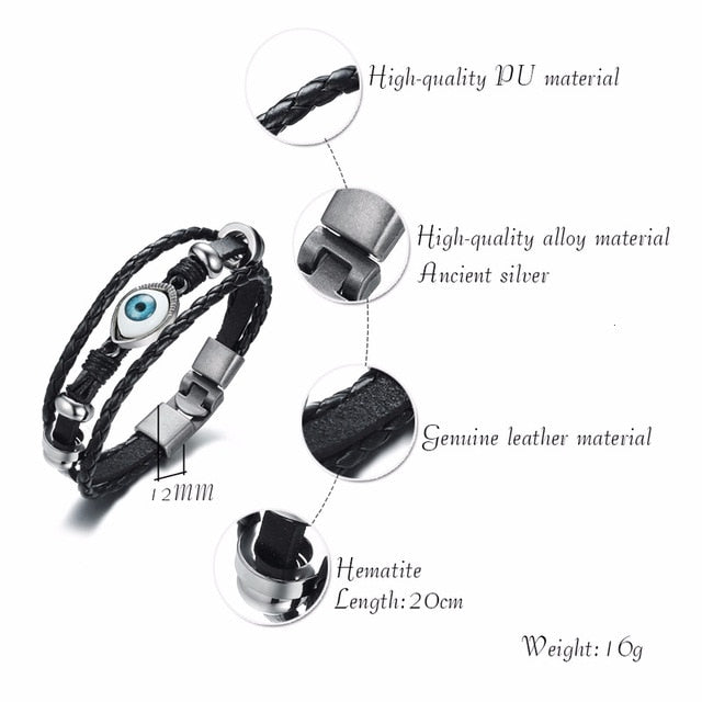 Rudder Charm Multi-layer Leather Rope Bracelets Bangles