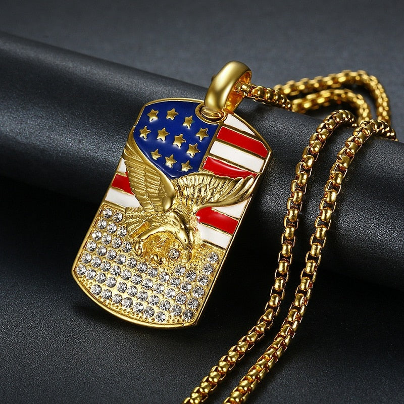 American Flag Gold Pendant | American Eagle Gold Necklace | TOXYNO