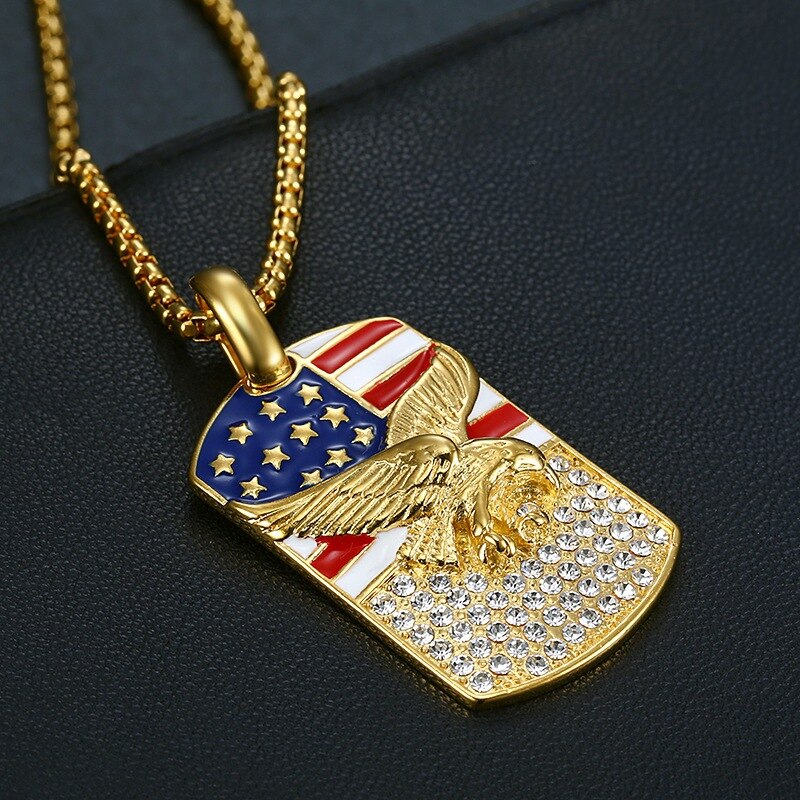 American Flag Gold Pendant | American Eagle Gold Necklace | TOXYNO