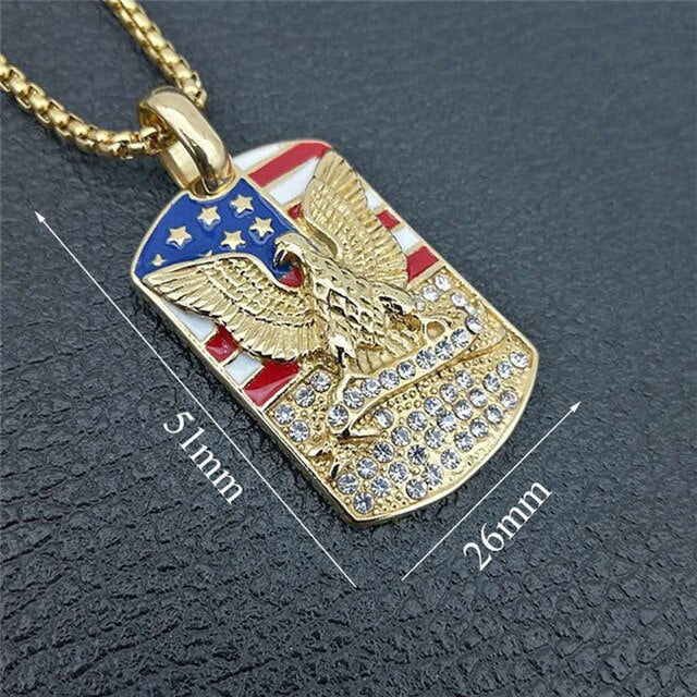 American Flag Gold Pendant | American Eagle Gold Necklace | TOXYNO