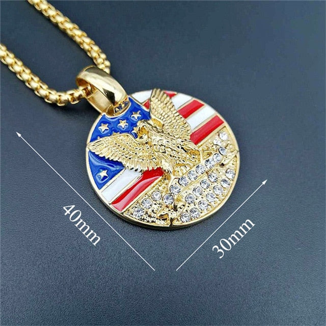 American Flag Gold Pendant | American Eagle Gold Necklace | TOXYNO