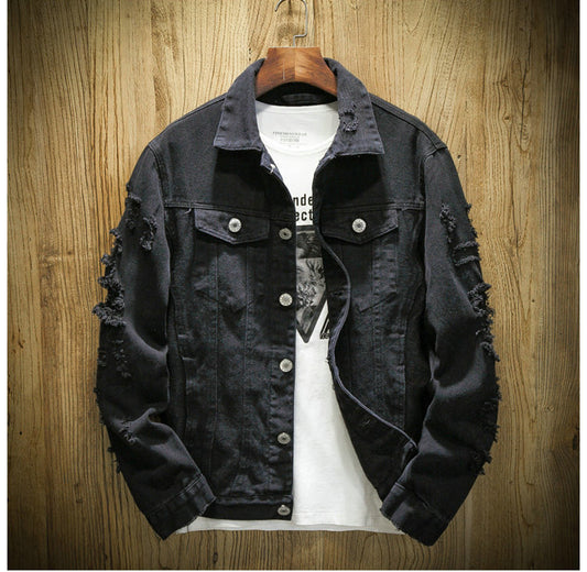 Slim Fit Ripped Hole Denim Jacket