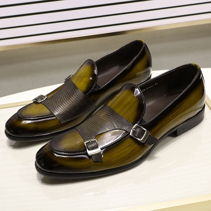 Black Green Monk Shoes | Strap Fashion Men Shoes | TOXYNO