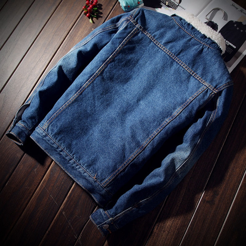 Men Denim Jackets Fashion Fleece Thick Warm Jeans Jacket