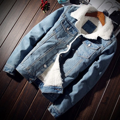 Men Denim Jackets Fashion Fleece Thick Warm Jeans Jacket