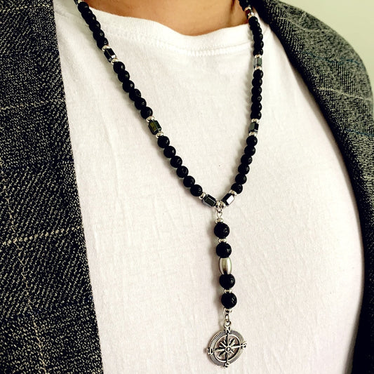 Fashion Pendant Necklace Men Anchor Lava Stone Beads Chain Necklace