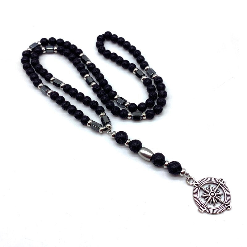 Fashion Pendant Necklace Men Anchor Lava Stone Beads Chain Necklace