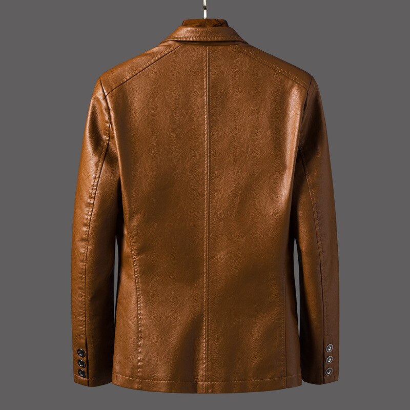 Faux Leather Suit Jacket Men Slim Fit Short Coat Fashion Streetwear Casual Blazer Jackets