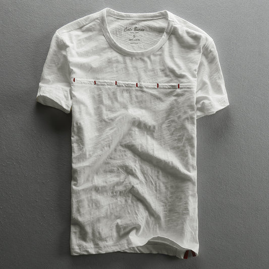 Vintage Solid Bamboo Cotton Stitching T-shirt