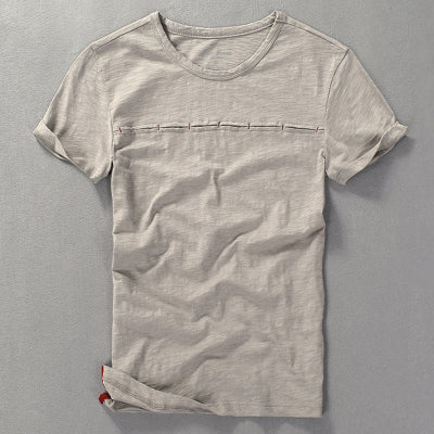 Vintage Solid Bamboo Cotton Stitching T-shirt