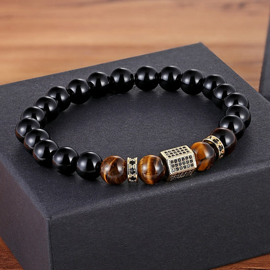 Matte Tiger Eye Cubic Zircon Beads Bracelet