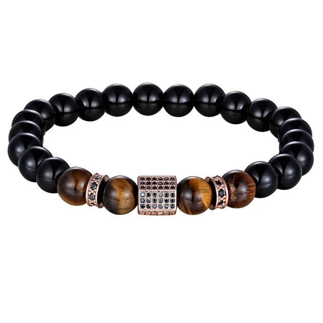 Matte Tiger Eye Cubic Zircon Beads Bracelet