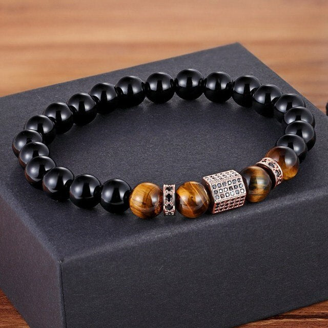 Matte Tiger Eye Cubic Zircon Beads Bracelet