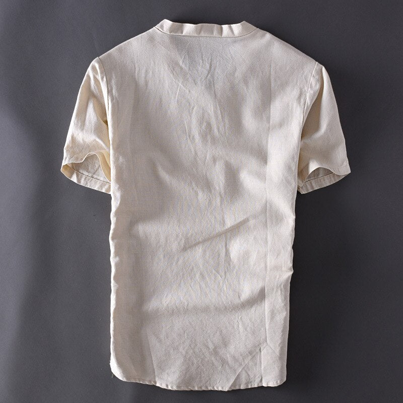 Men's Cotton Linen Shirts Short Sleeve Slim Fit Shirts