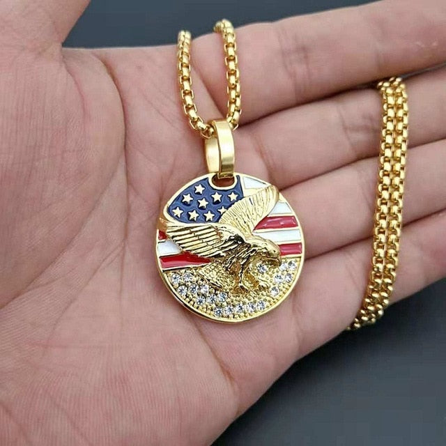 American Flag Gold Pendant | American Eagle Gold Necklace | TOXYNO