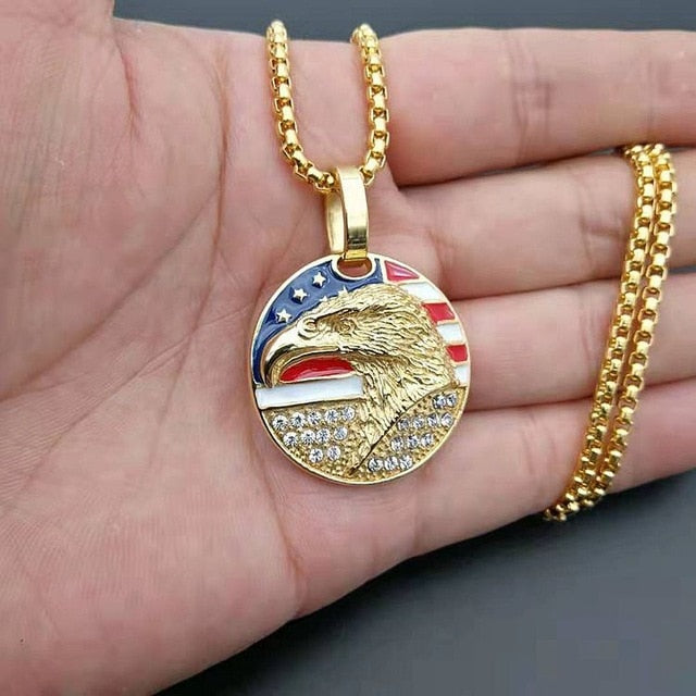 American Flag Gold Pendant | American Eagle Gold Necklace | TOXYNO