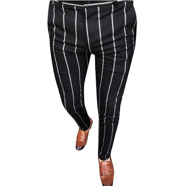 Slim Fit Pants Plaid Design Fashion Grey With Stripe Casual Pants