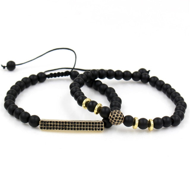 Charms Bracelets Sets | Pave Ball Bar Black Bracelets | TOXYNO