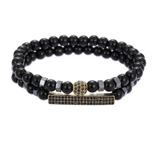 Charms Bracelets Sets | Pave Ball Bar Black Bracelets | TOXYNO