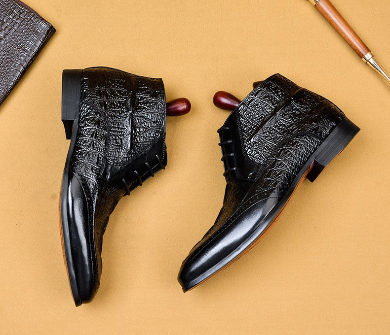 Men Dress Genuine Cow Leather Boots Basic Handmade Fashion Brand Lace-up Ankle Pointed Toe Dress Oxfords Shoes