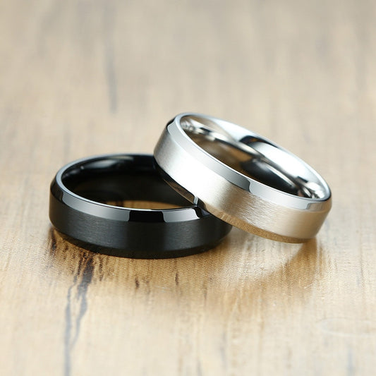 Classic Matte Black Silver Ring