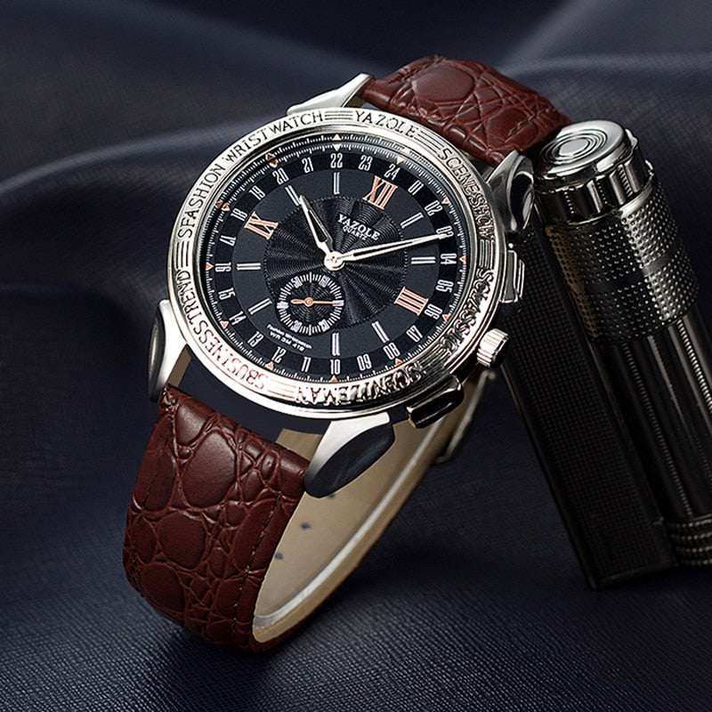 Men Leather Business Quartz Wristwatch