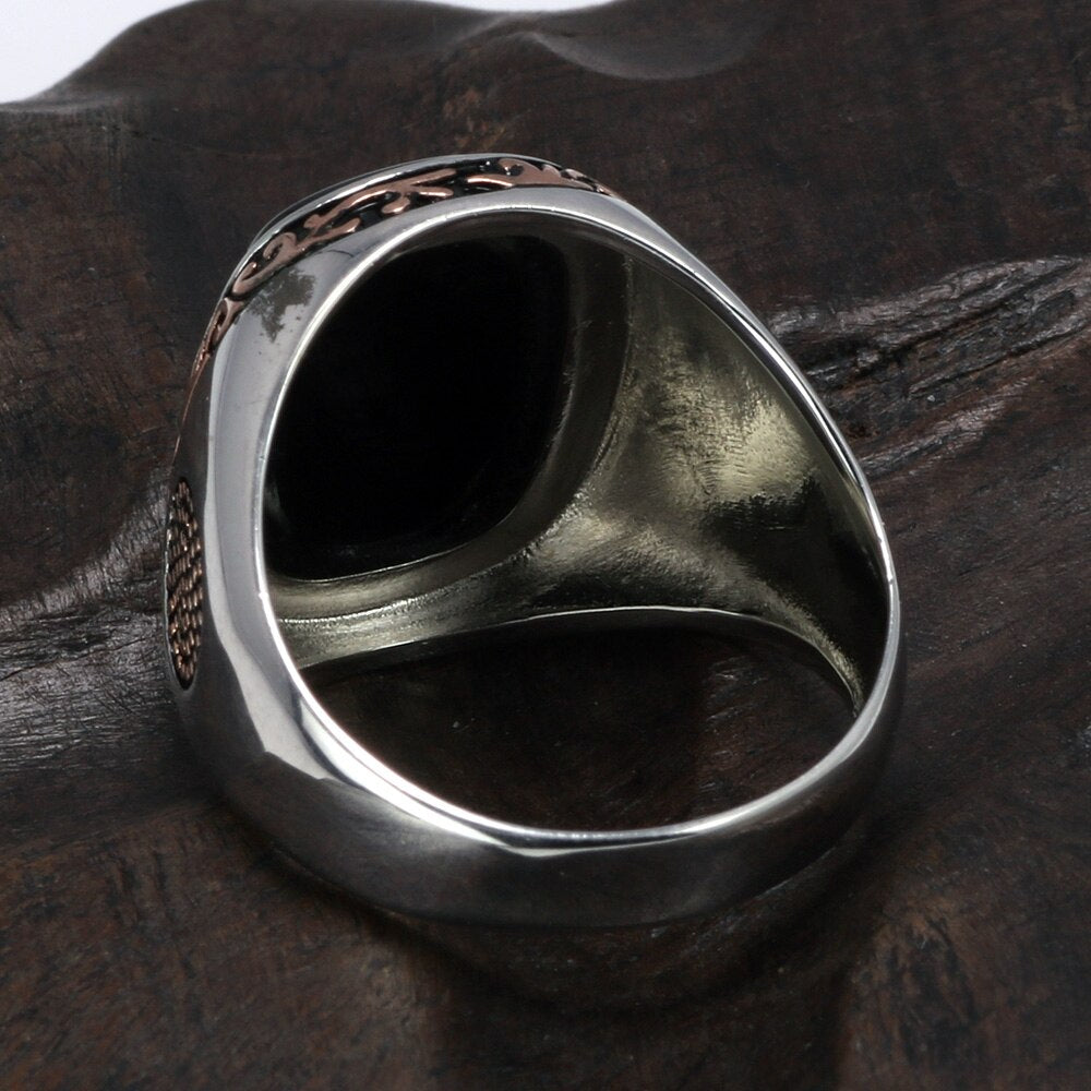 Men Silver s925 Vintage Rings For Men With Natural Black Onyx Stones Jewelry