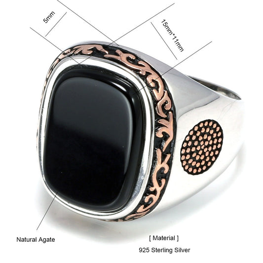Men Silver s925 Vintage Rings For Men With Natural Black Onyx Stones Jewelry