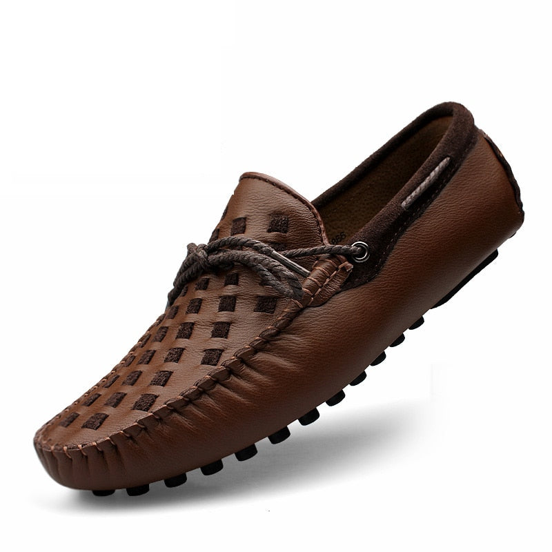 Casual Flats Men Shoes Breathable Loafers Genuine Leather Comfortable Slip Moccasins