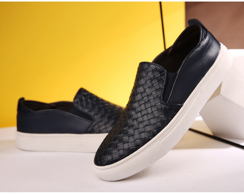 Casual Loafers Male Sneakers Weaving Leather Dress Shoes