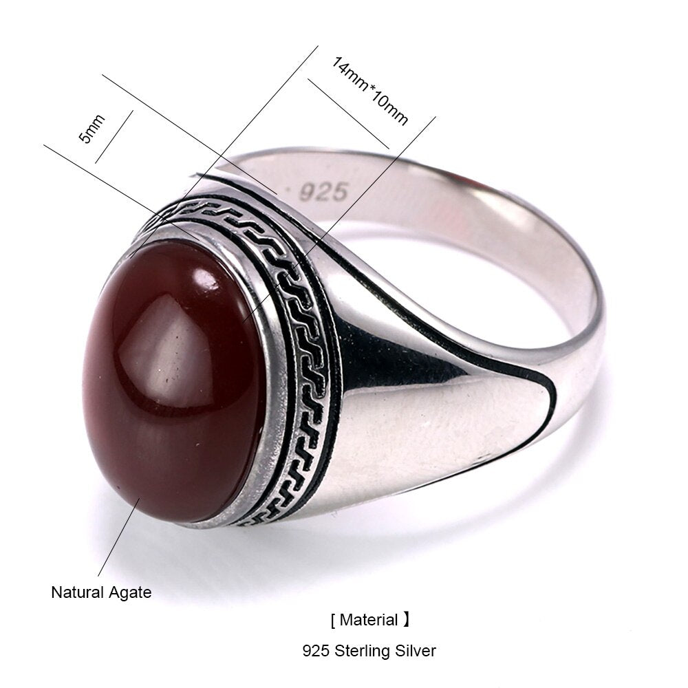 Silver s925 Men's Rings Simple Design Turkish Ring For Man With Stones Multi-Color Oval Shape