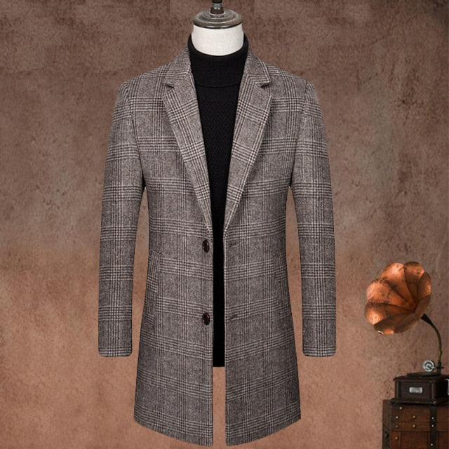 Men Wool Blends Coats Fashion Casual Long Coat