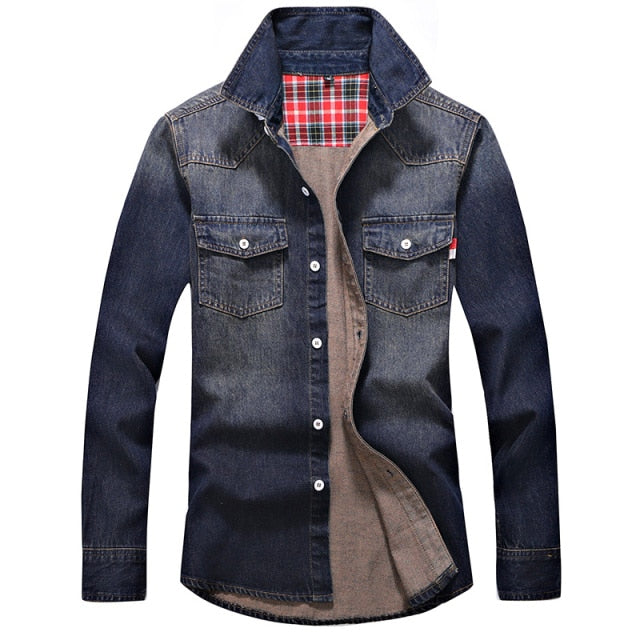 Men Fashion Slim Long Sleeve Denim Shirt