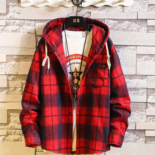 Casual Hooded Plaid Fleece Shirts