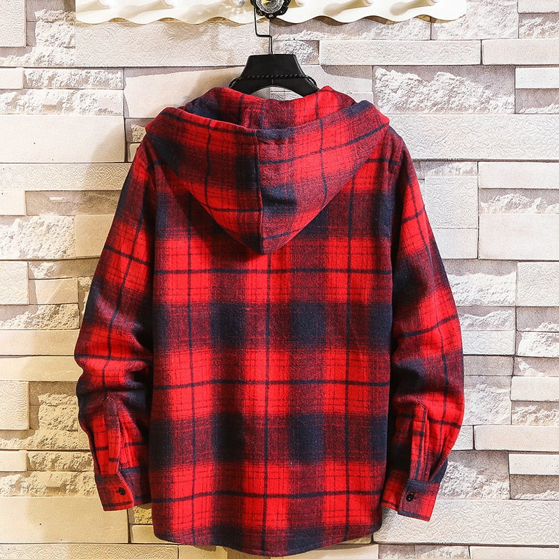 Casual Hooded Plaid Fleece Shirts