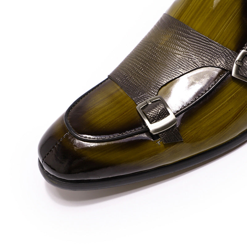 Black Green Monk Strap Casual Fashion Men Slip On Shoes