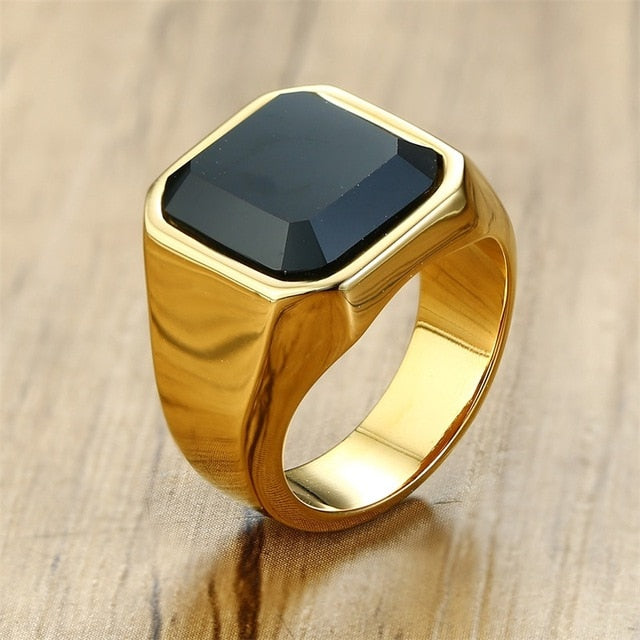 Men's Black Stone Gold Ring