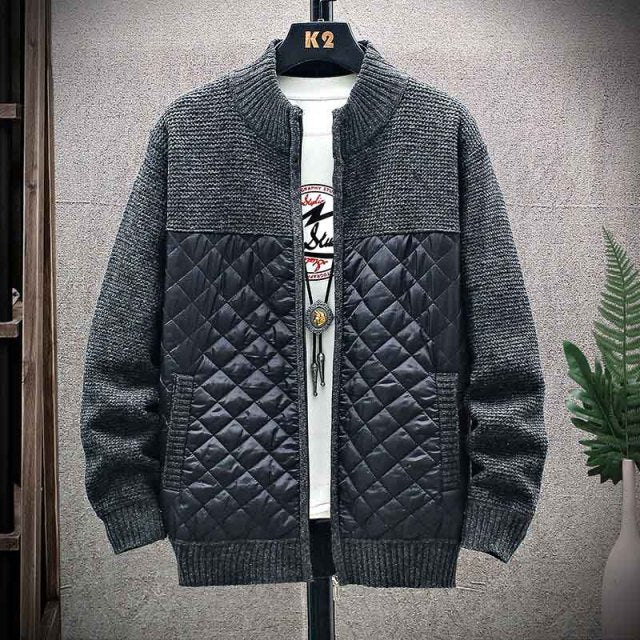 Men's Fleece Patchwork Knitted Wool Cardigan