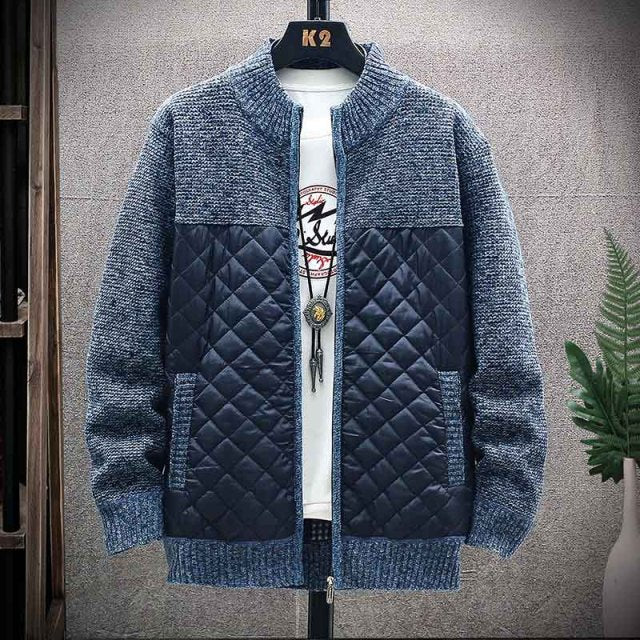 Men's Fleece Patchwork Knitted Wool Cardigan