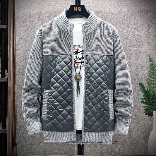 Men's Fleece Patchwork Knitted Wool Cardigan